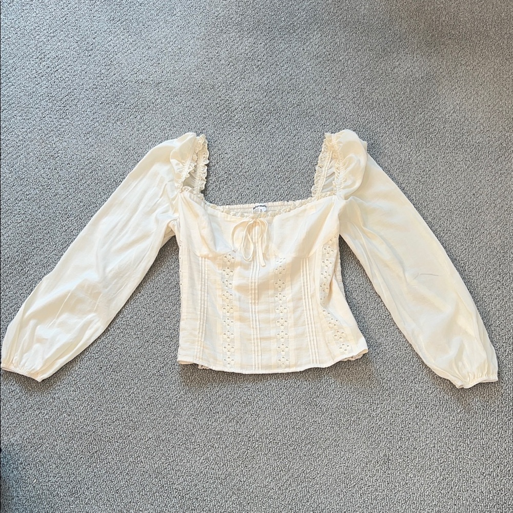 Reformation Cream Lace Detail Blouse